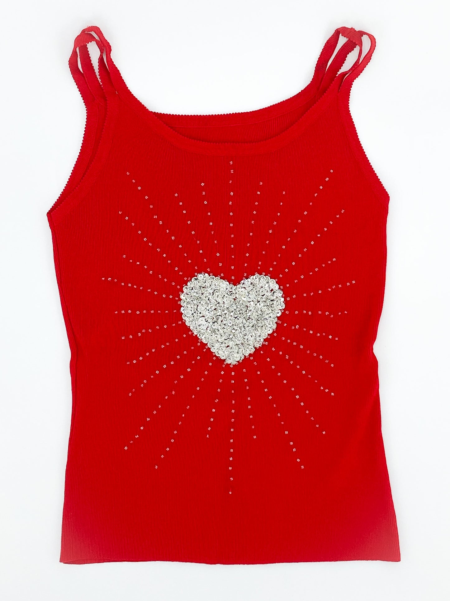 Vintage Red Beaded Heart Singlet - 8