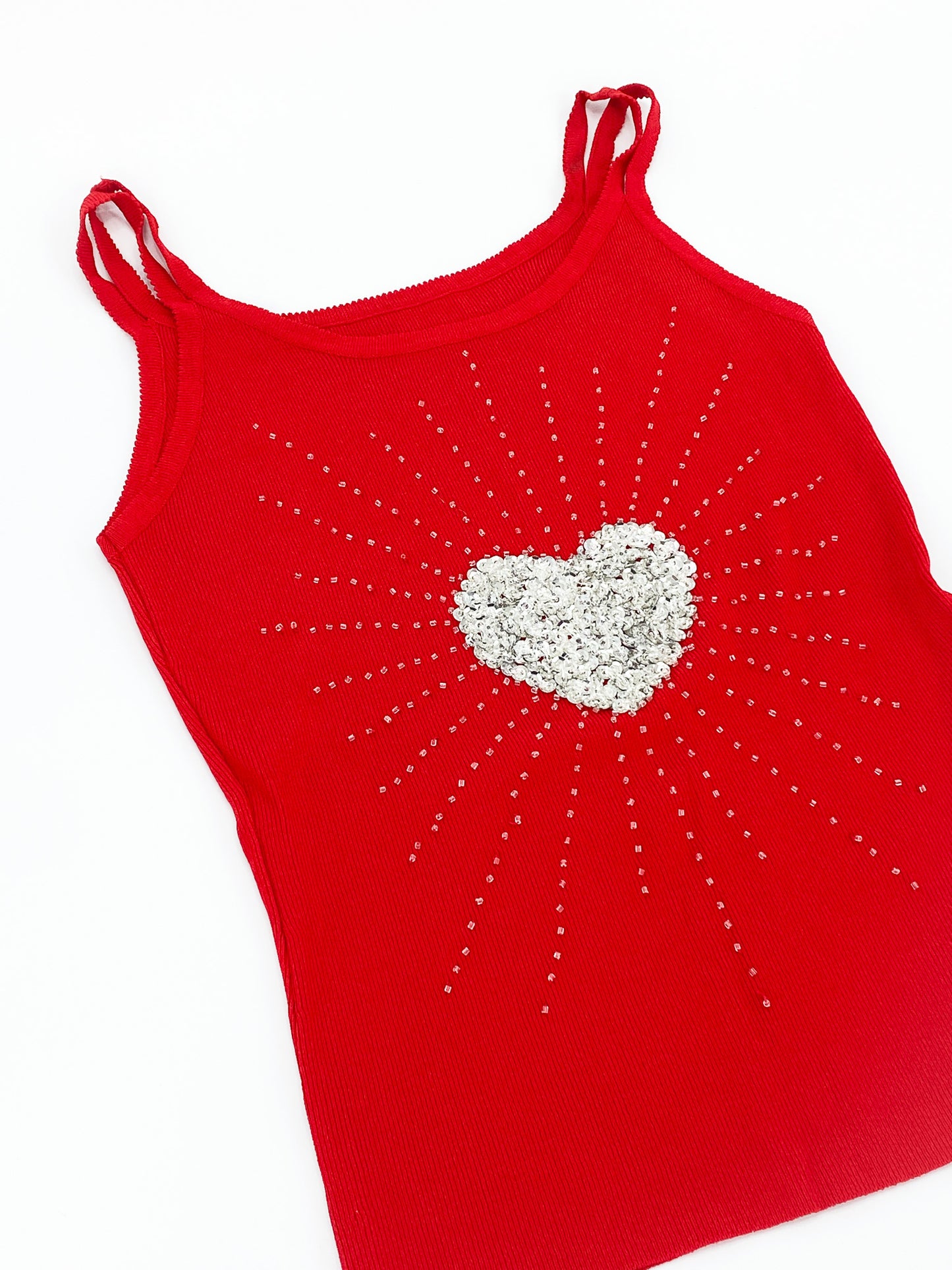 Vintage Red Beaded Heart Singlet - 8