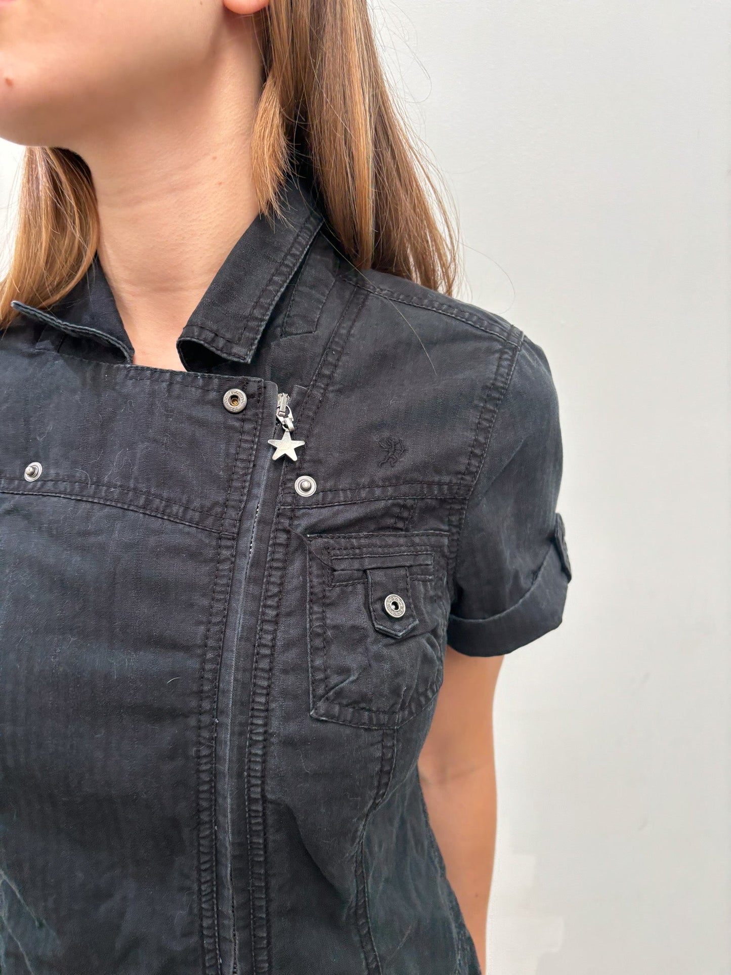 Vintage 00's Black Denim Midi Dress - M - Playground Vintage