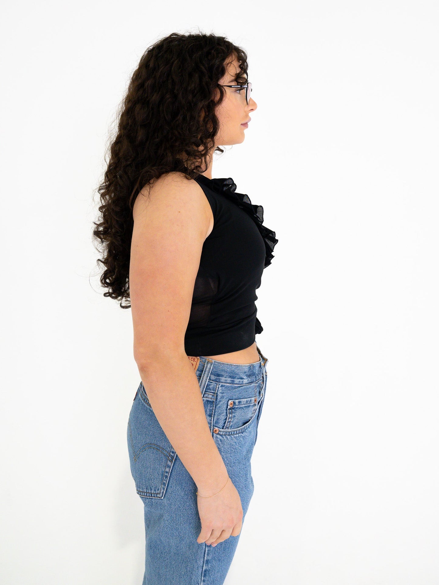 Vintage 00's Black Frill Side Tie Tank - S - Playground Vintage