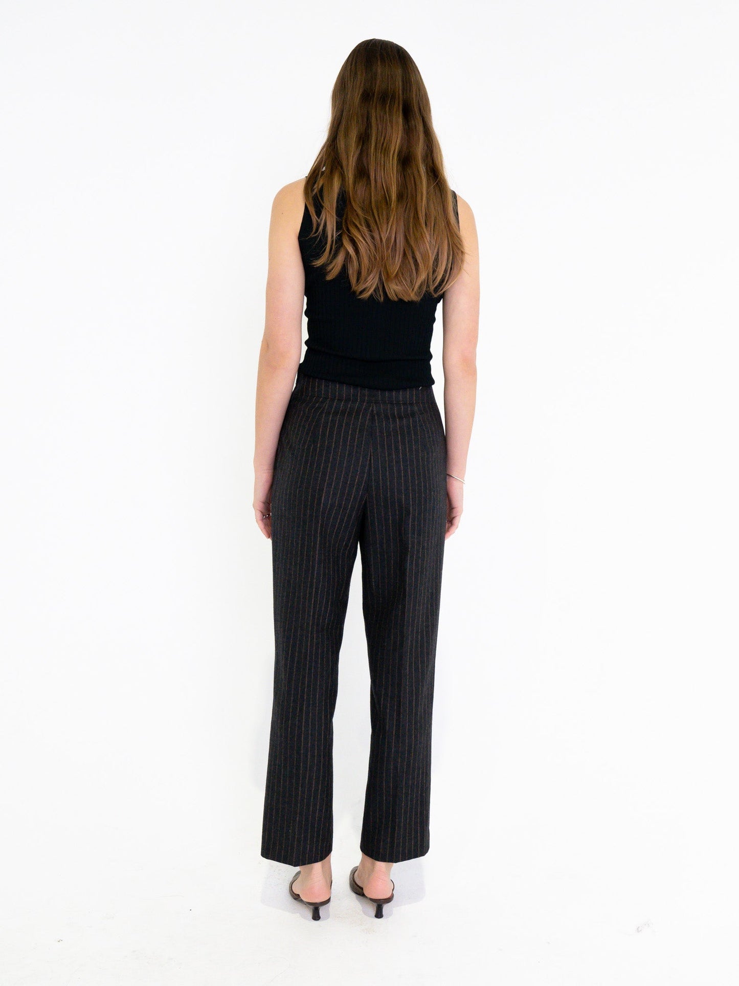 Vintage 00's Black Wool Pinstripe Pants - S - Playground Vintage