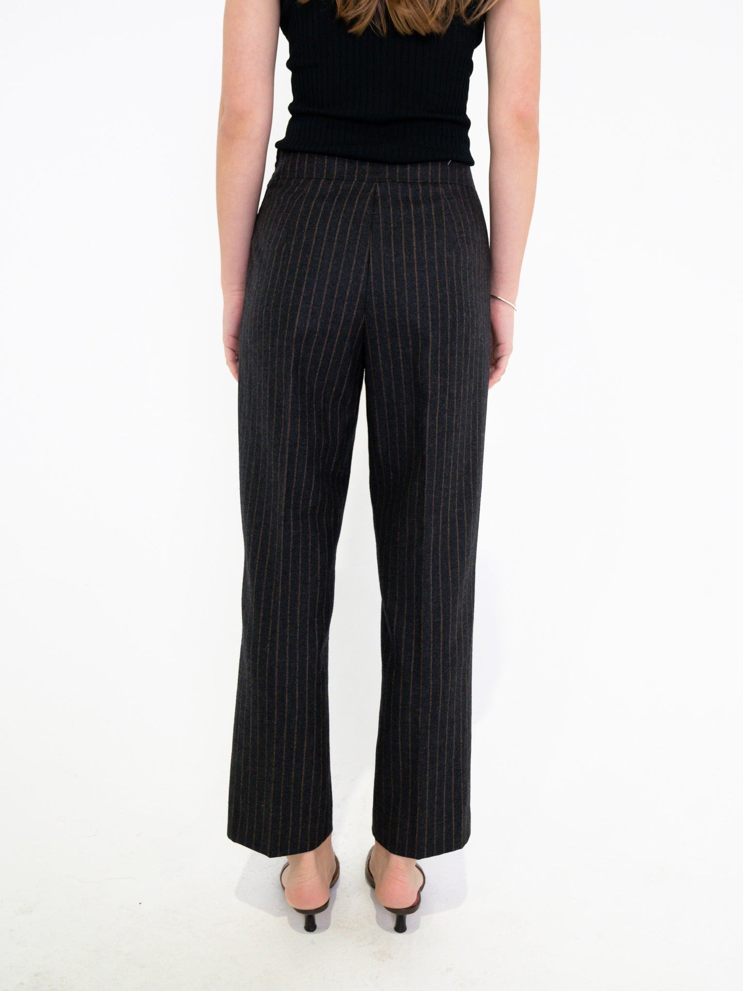 Vintage 00's Black Wool Pinstripe Pants - S - Playground Vintage