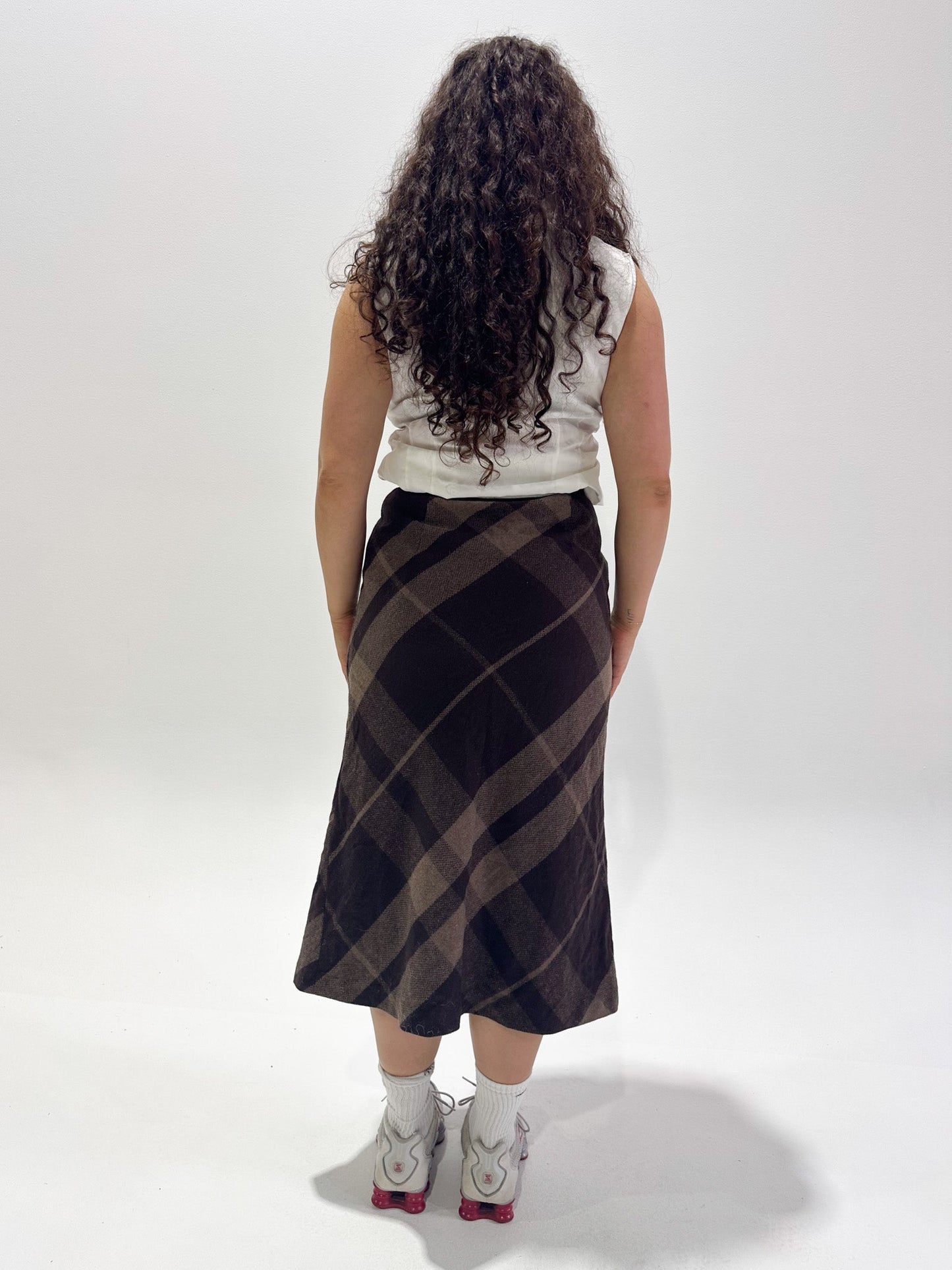 Vintage 00's Brown Plaid Wool Maxi Skirt - S - Playground Vintage
