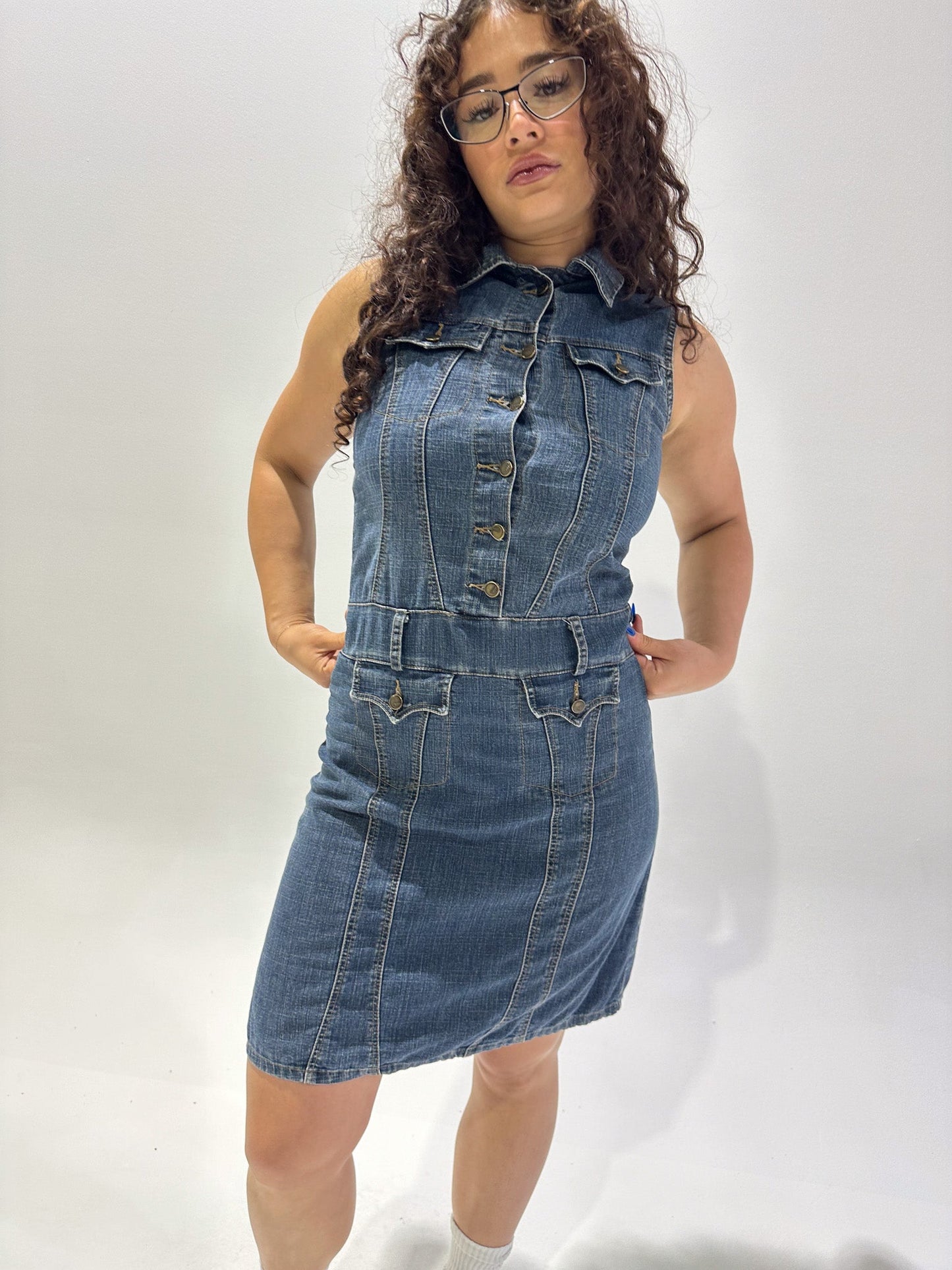 Vintage 00's Denim Tank Midi Dress - M - Playground Vintage
