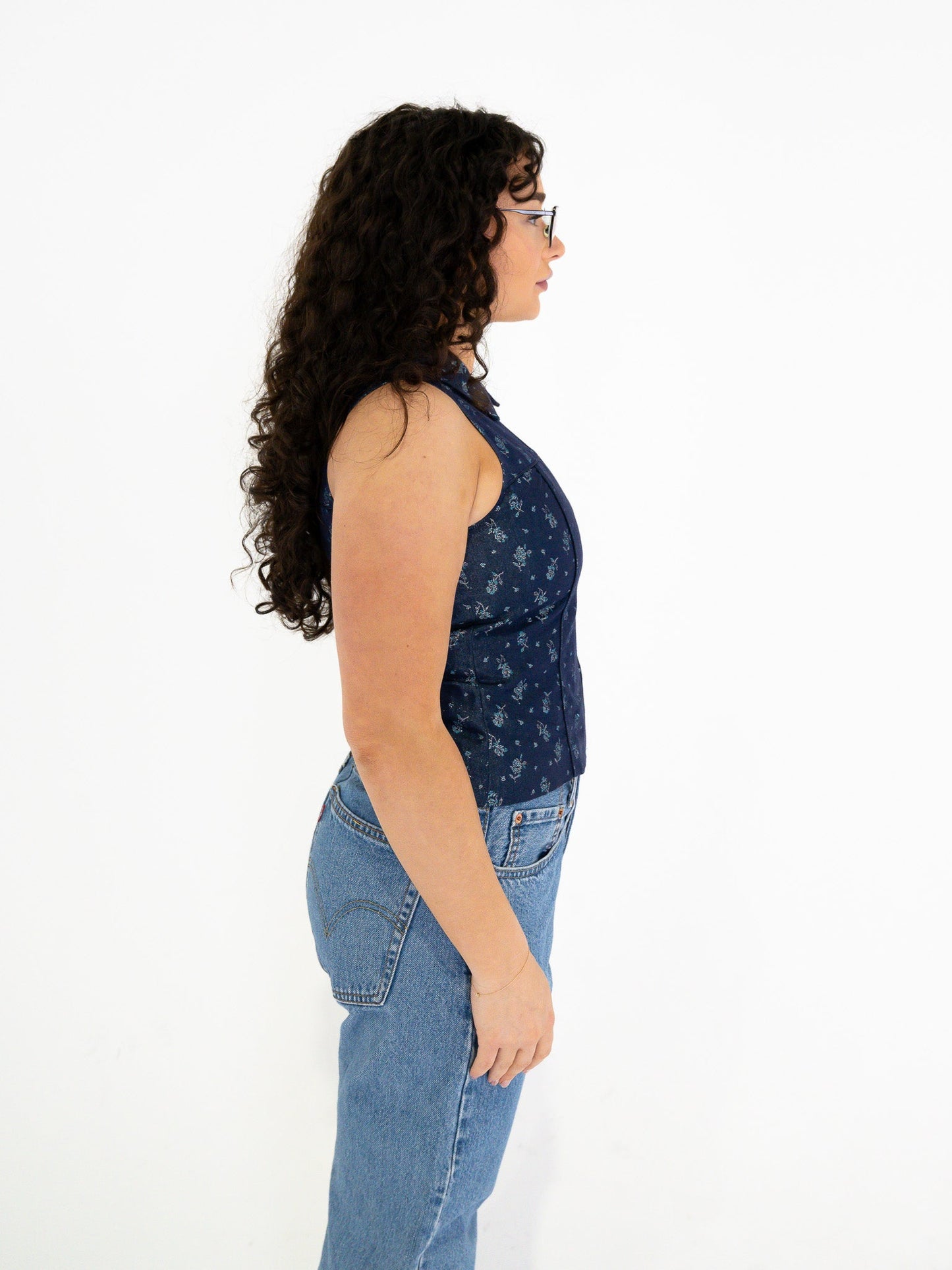 Vintage 00's Floral Blue Vest - M - Playground Vintage