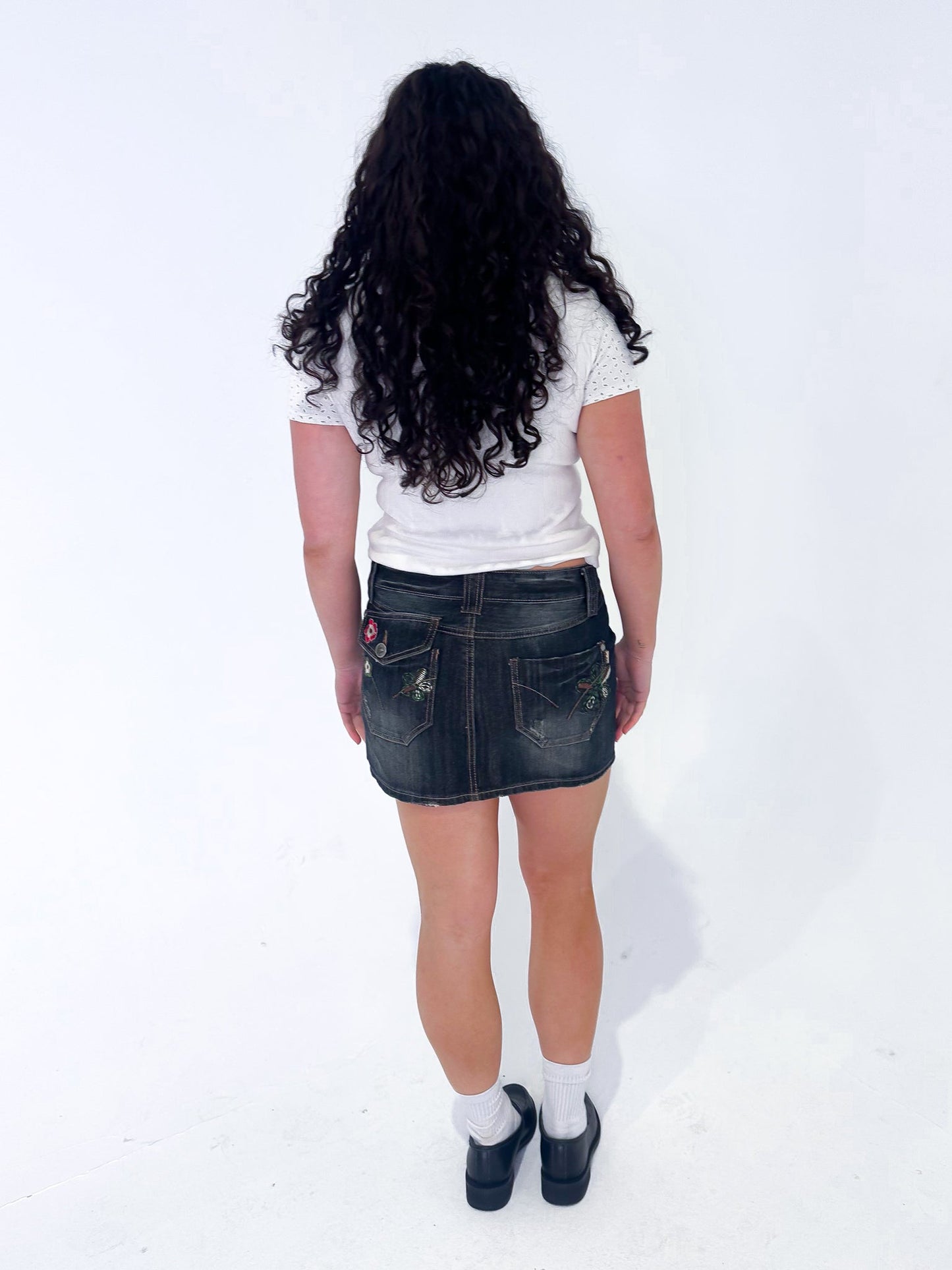 Vintage 00's Floral Denim Mini Skirt - S - Playground Vintage