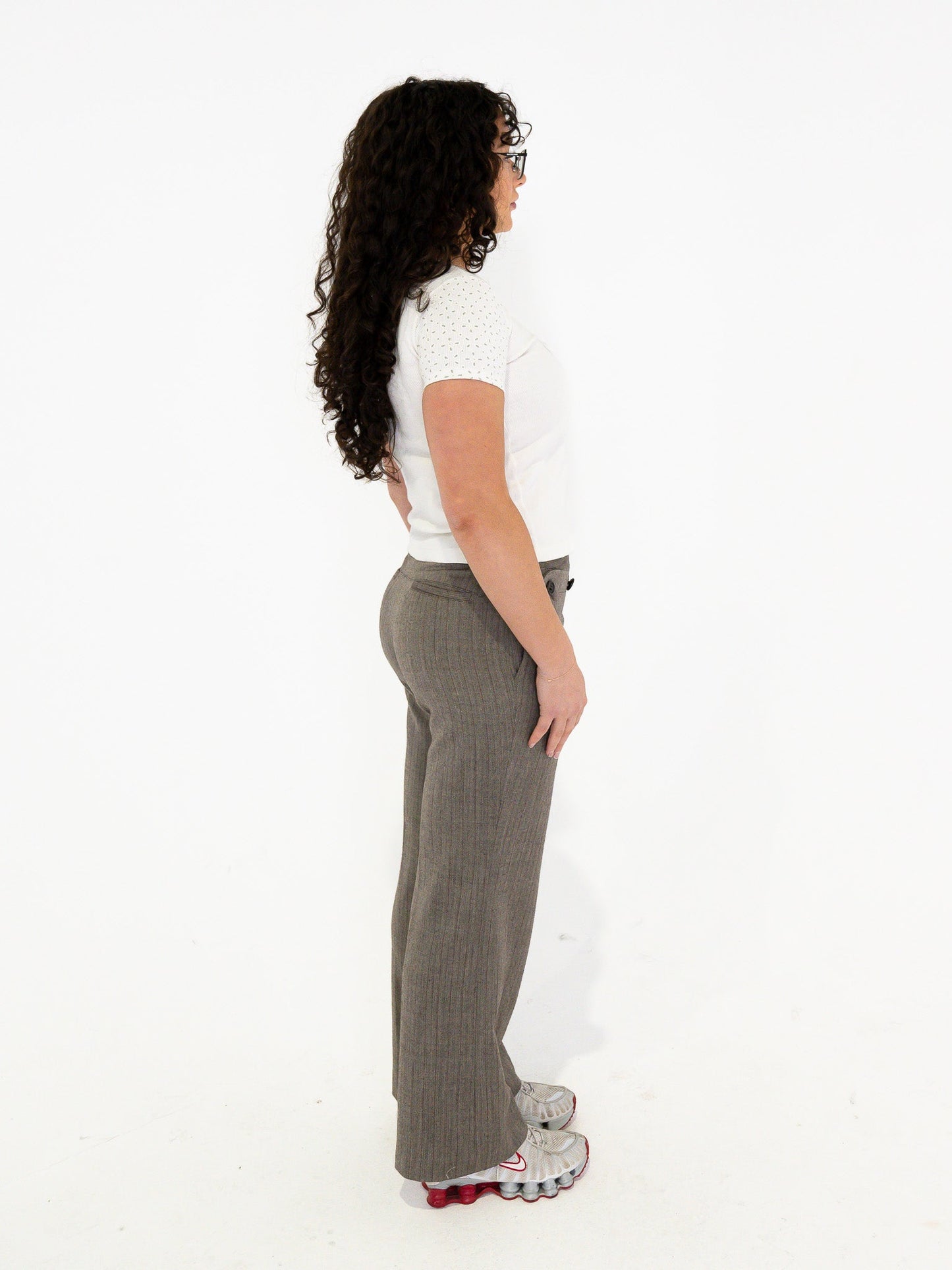 Vintage 00's Grey/Brown Pinstripe Pants - M - Playground Vintage