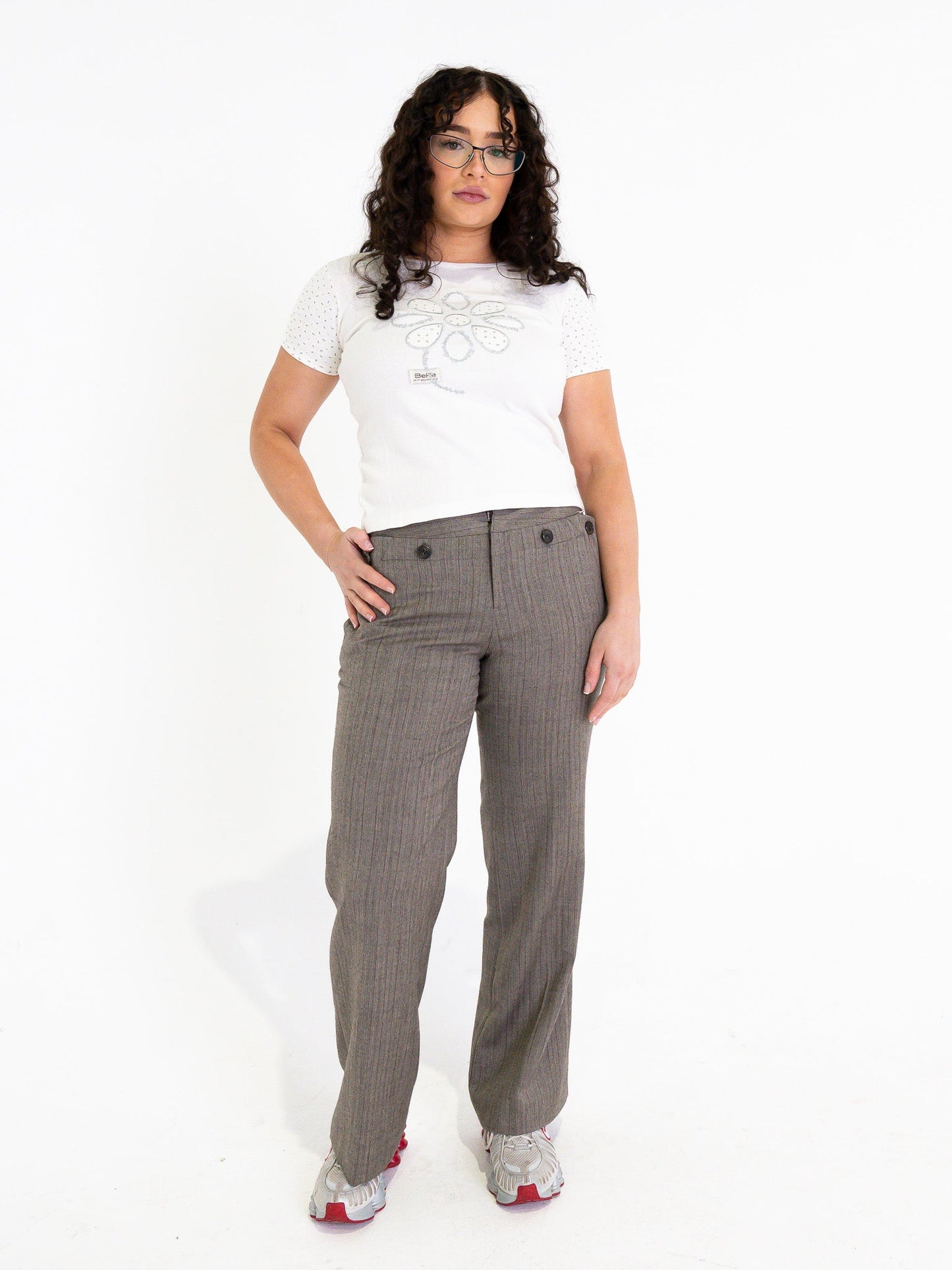 Vintage 00's Grey/Brown Pinstripe Pants - M - Playground Vintage