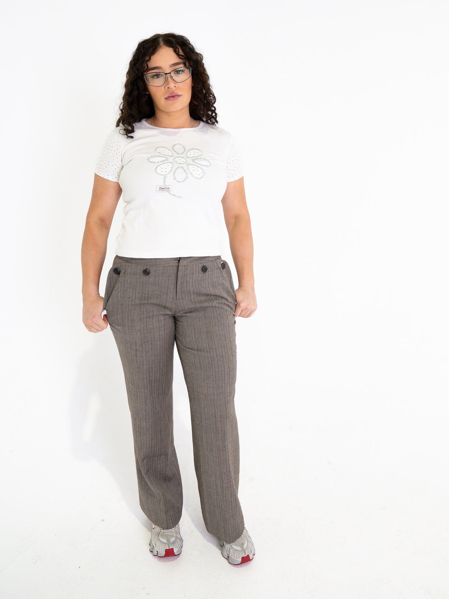 Vintage 00's Grey/Brown Pinstripe Pants - M - Playground Vintage