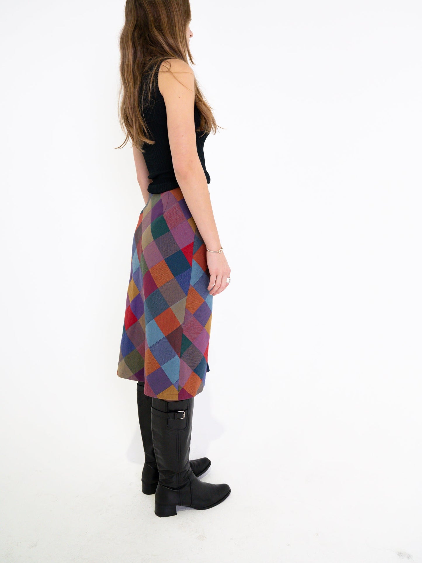 Vintage 00's Multicolour Checkered Midi Skirt - S - Playground Vintage