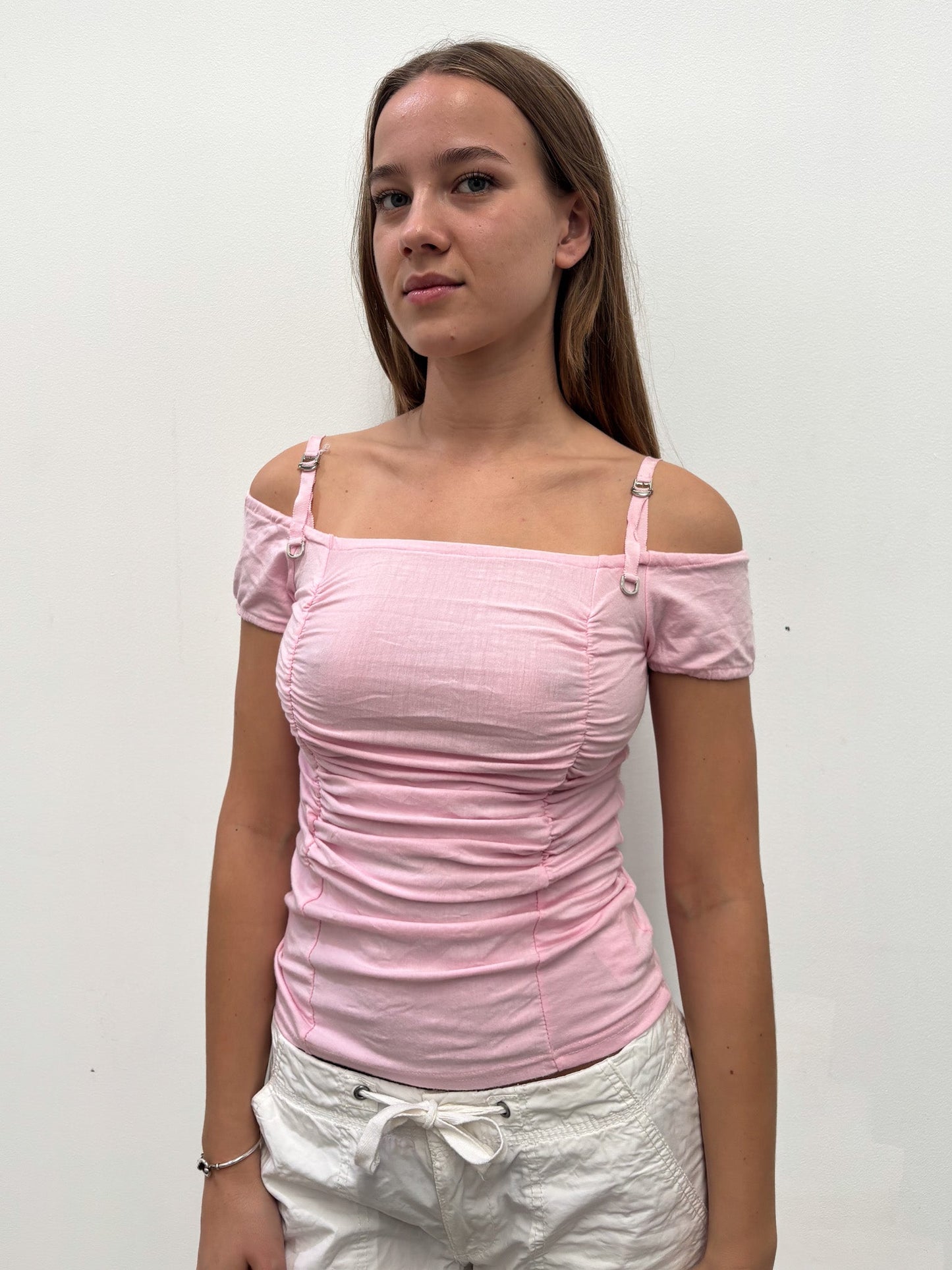 Vintage 00's Pink Off Shoulder Top - S - Playground Vintage