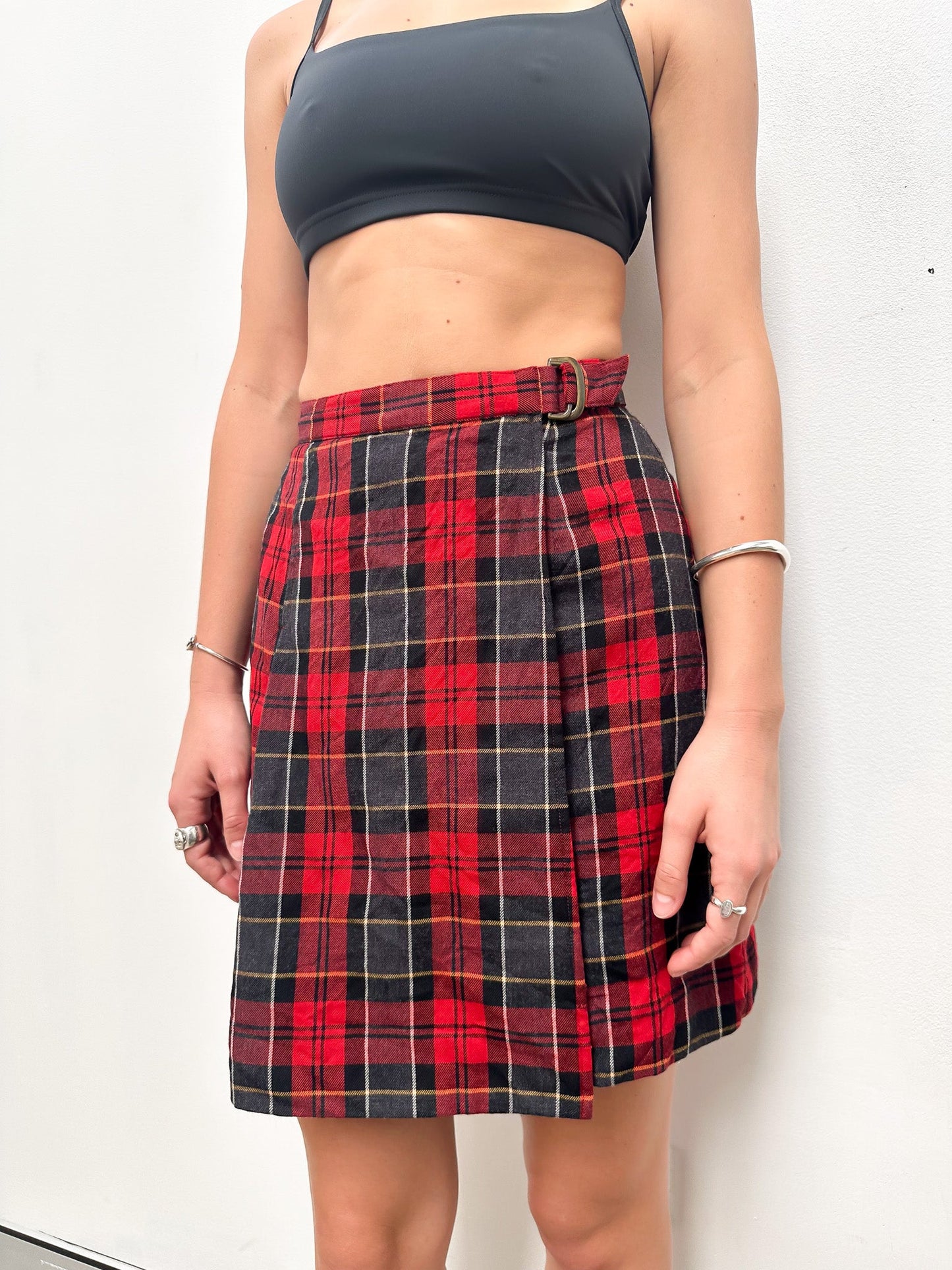 Vintage 00's Red Tartan High - Waisted Pleated Mini Skirt - S - Playground Vintage