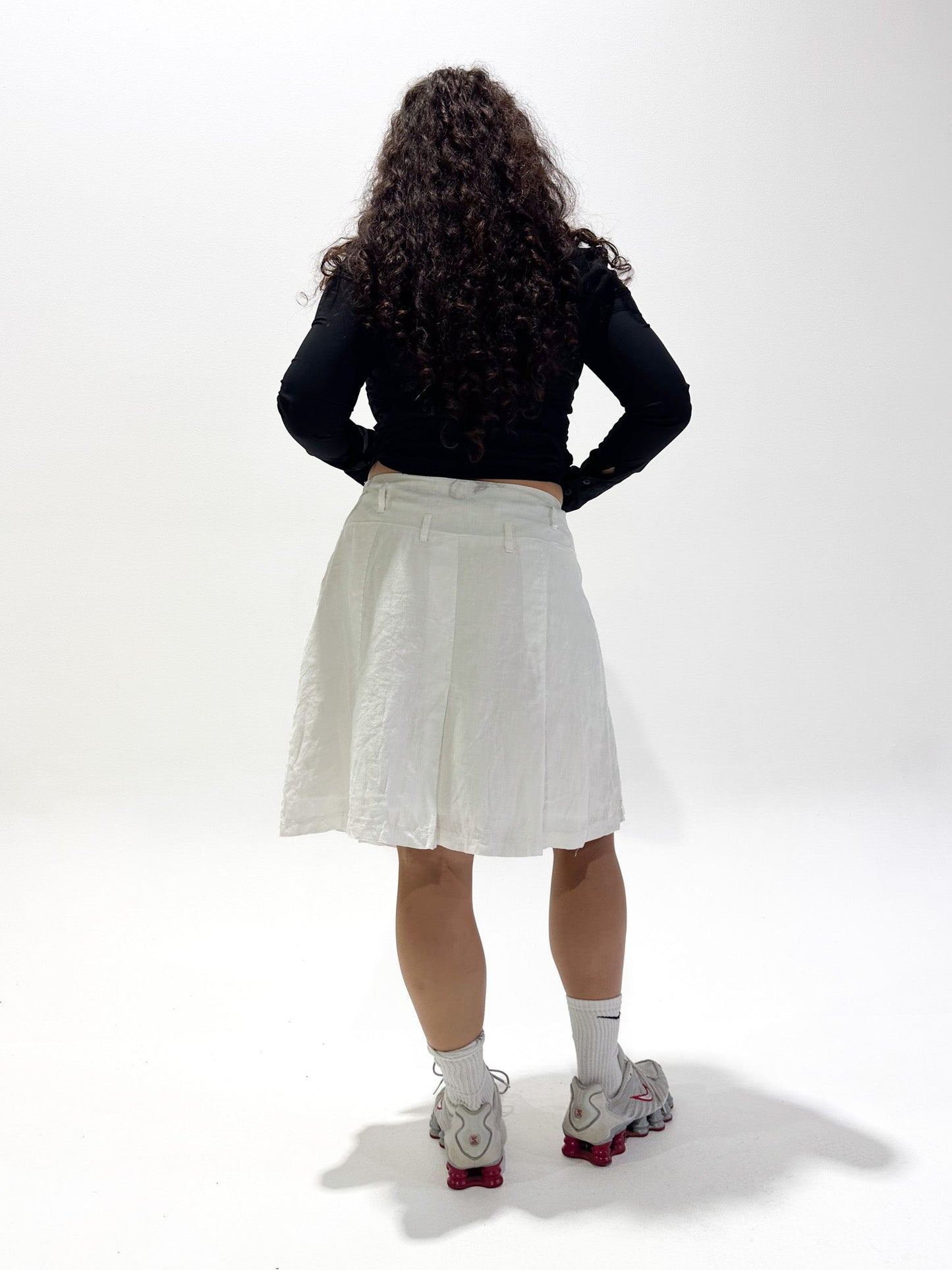 Vintage 00's White Linen Midi Skirt - L - Playground Vintage