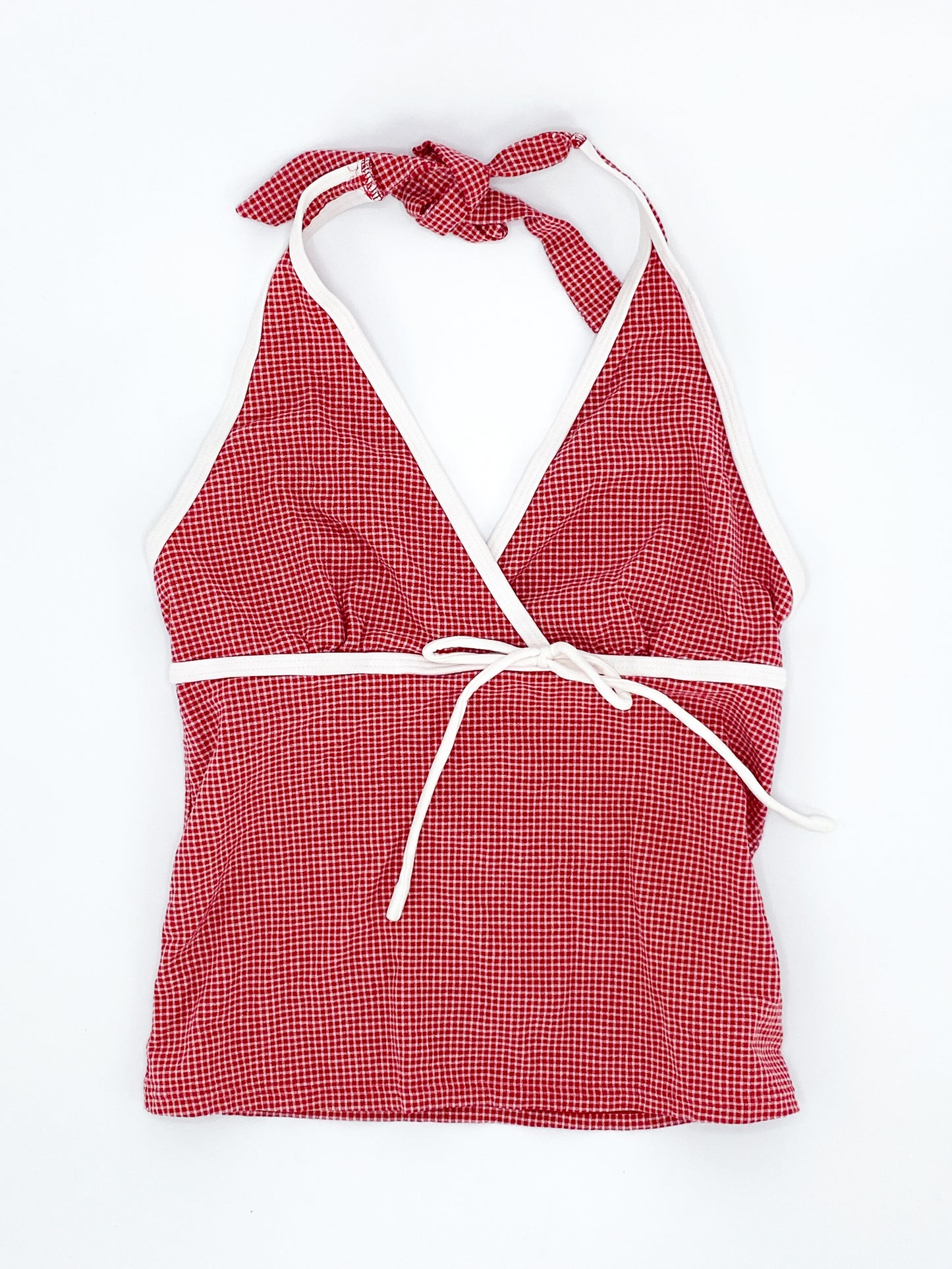 Vintage 2000's Cherry Red Checkered Halter Top - 10