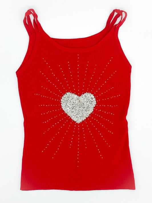 Vintage Red Beaded Heart Singlet - 8