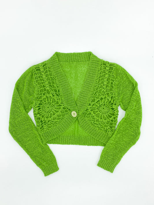 Vintage Green Crochet Cardigan - S