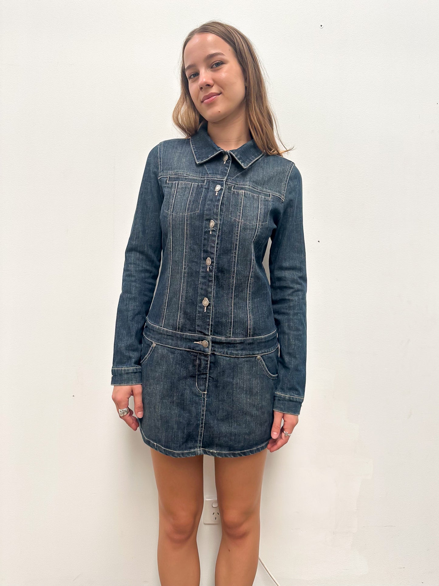 Vintage 00's Denim Button-Up Mini Dress - M