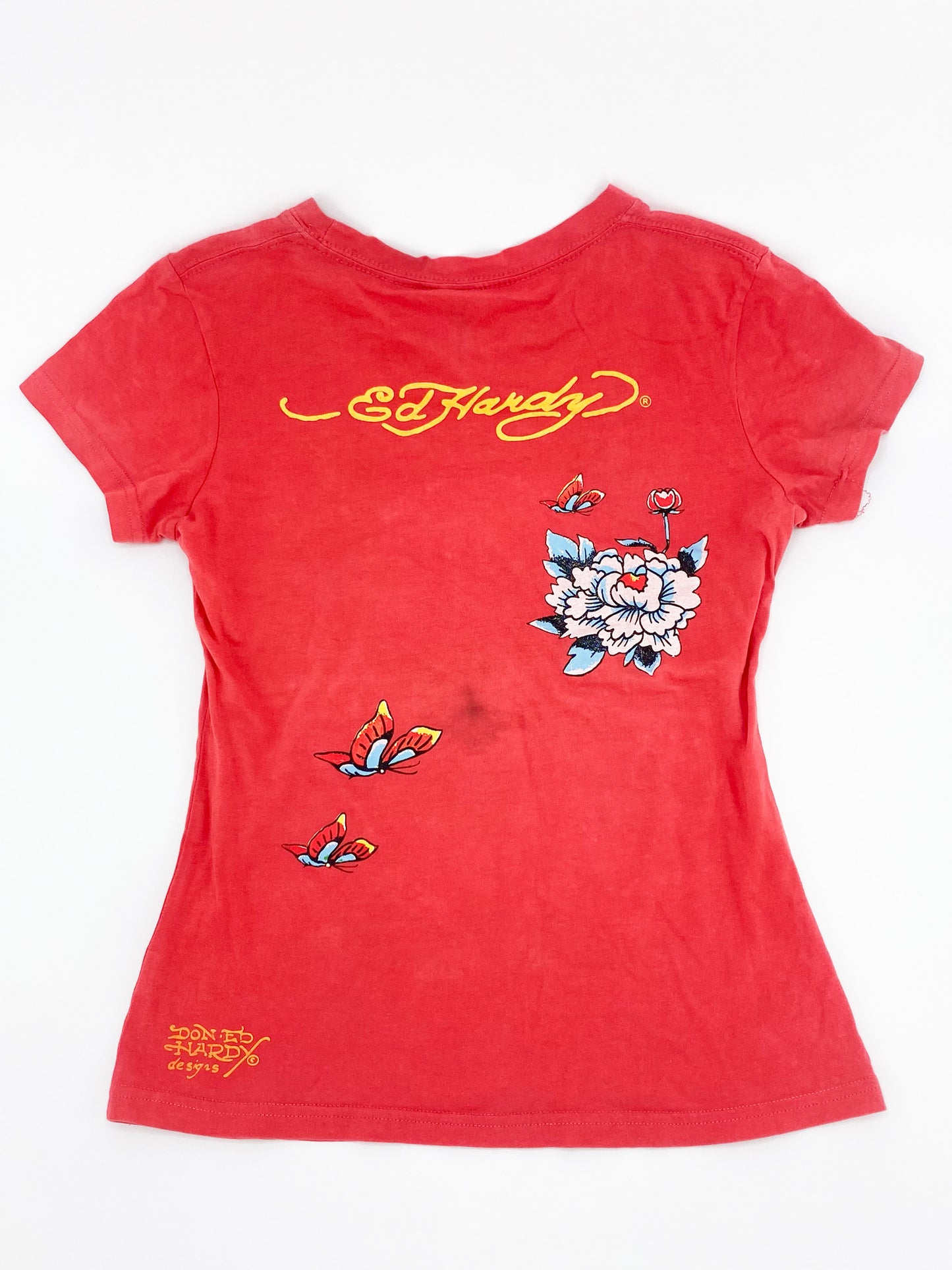 Vintage 00's Ed Hardy Red Baby Tee - M