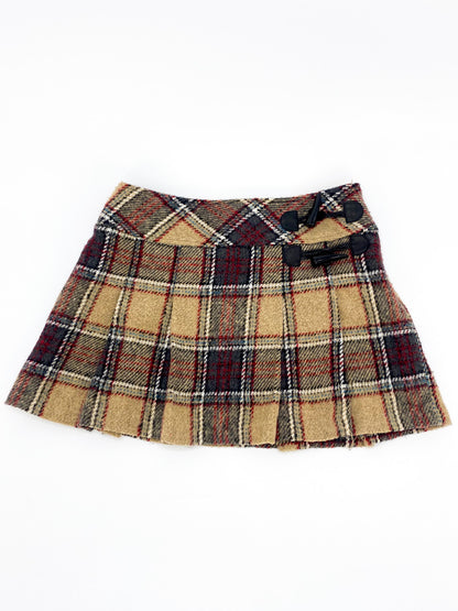Vintage 00's Beige Wool Tartan Mini Skirt - S