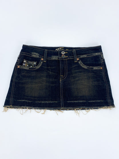Vintage 00's Dark Denim Bejewelled Mini Skirt   - S