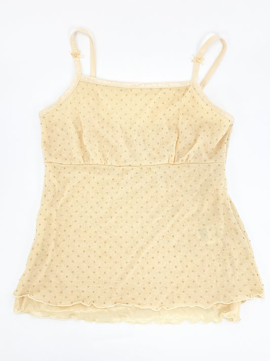 Vintage 00's Cream Singlet With Silver Dots - S