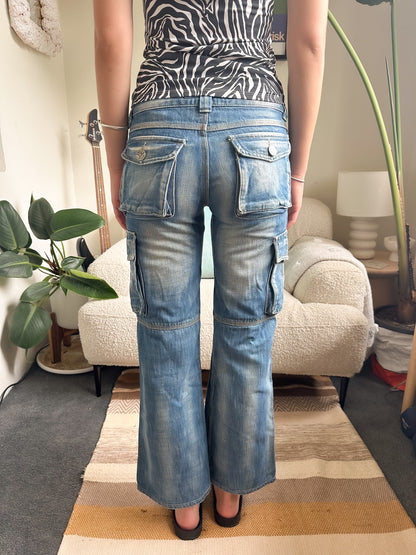 Vintage Mid Wash Cargo Jeans - 8