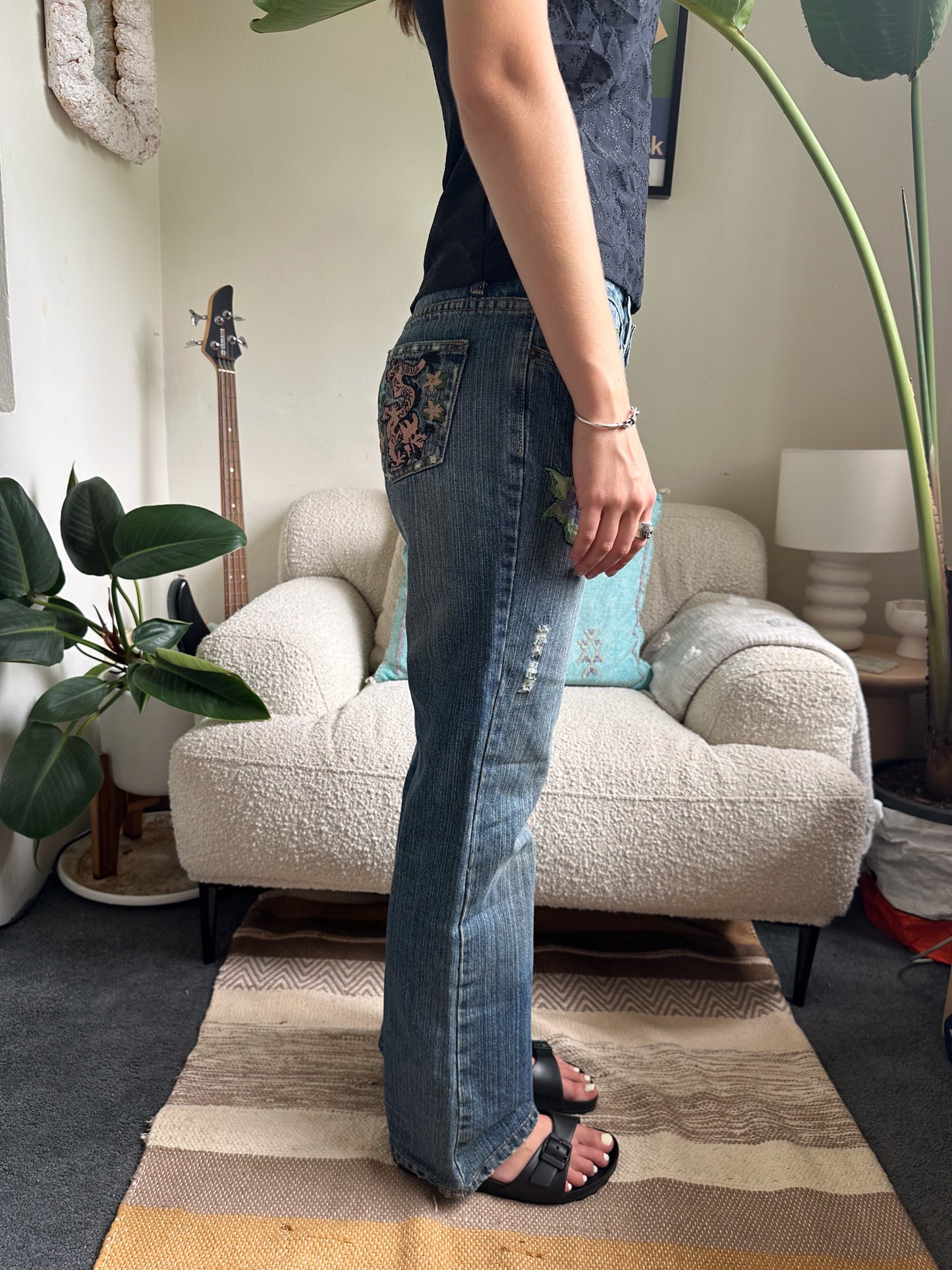 Vintage Embroidered Mid Rise Jeans  - 8