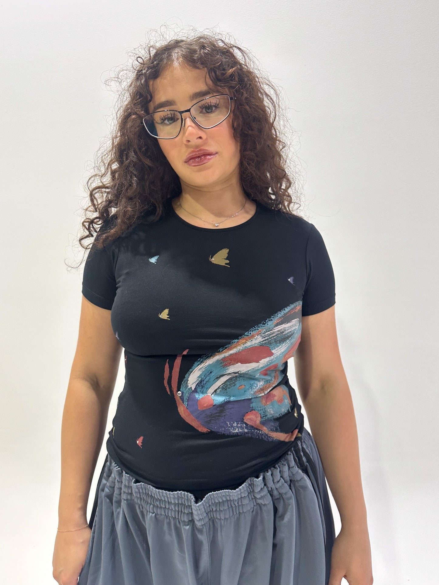 Vintage 00's Black Butterfly Top - M - Playground Vintage