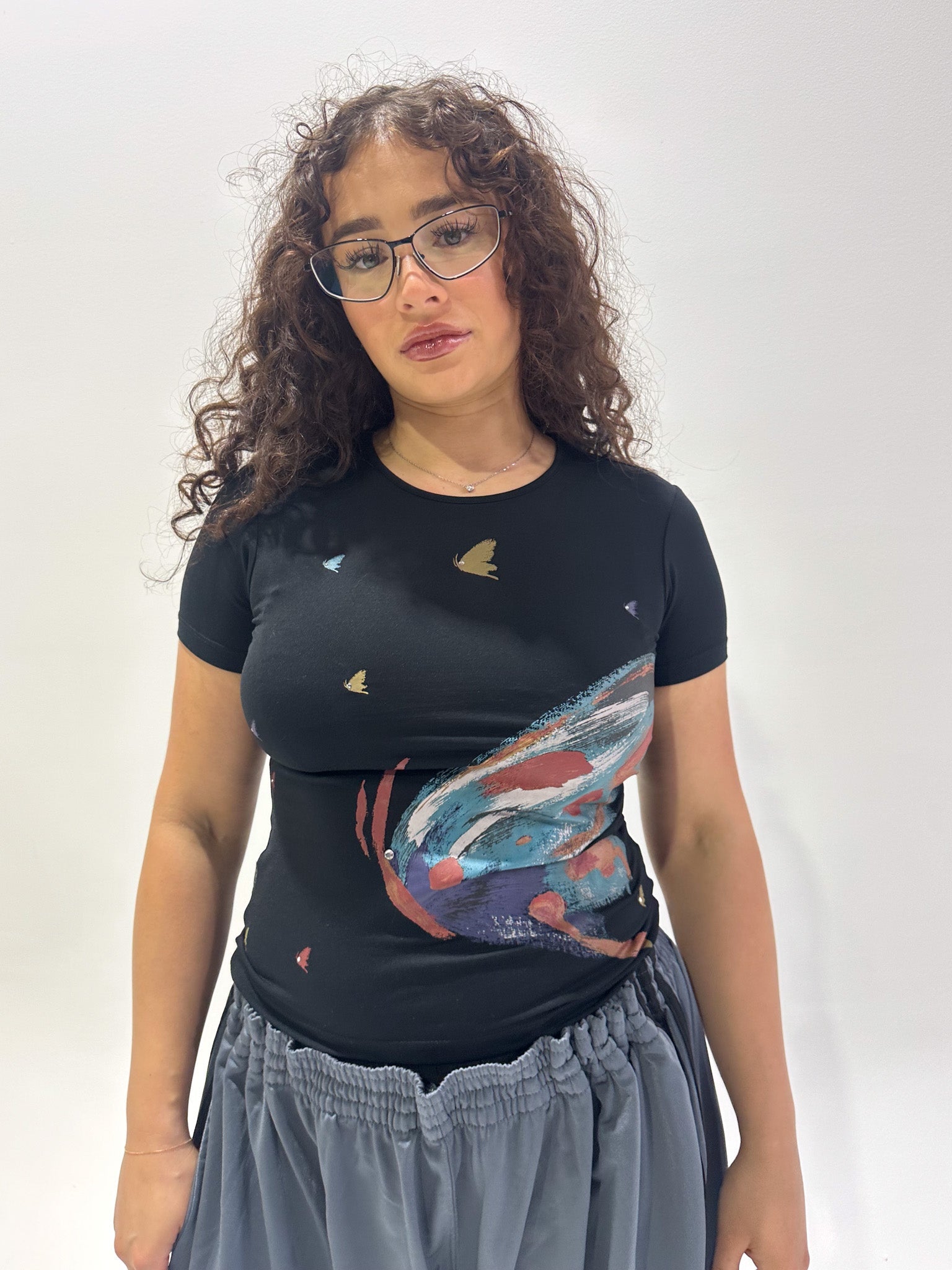 Vintage 00's Black Butterfly Top - M - Playground Vintage