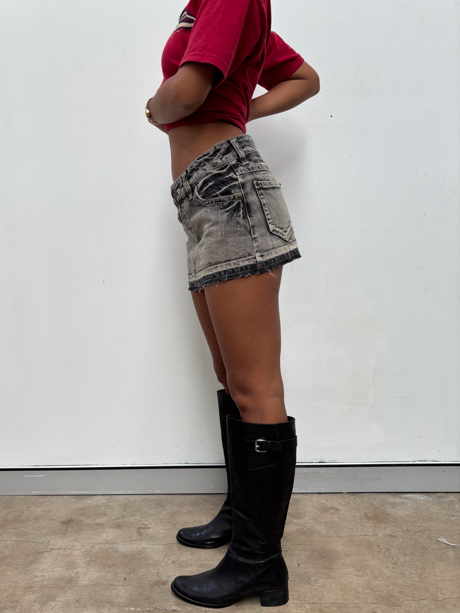 Vintage 00's Black Wash Denim Mini Skirt - S - Playground Vintage
