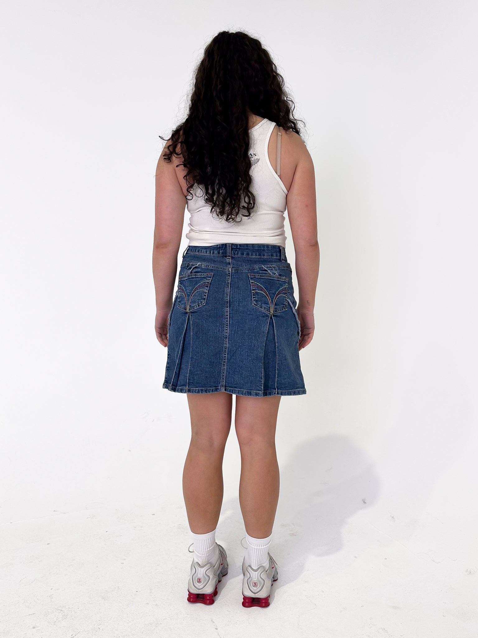 Vintage 00's Denim Pleat Mini Skirt - M - Playground Vintage