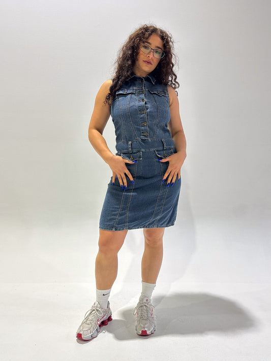 Vintage 00's Denim Tank Midi Dress - M - Playground Vintage