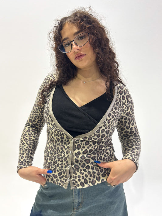 Vintage 00's Leopard Print Cardigan - S - Playground Vintage