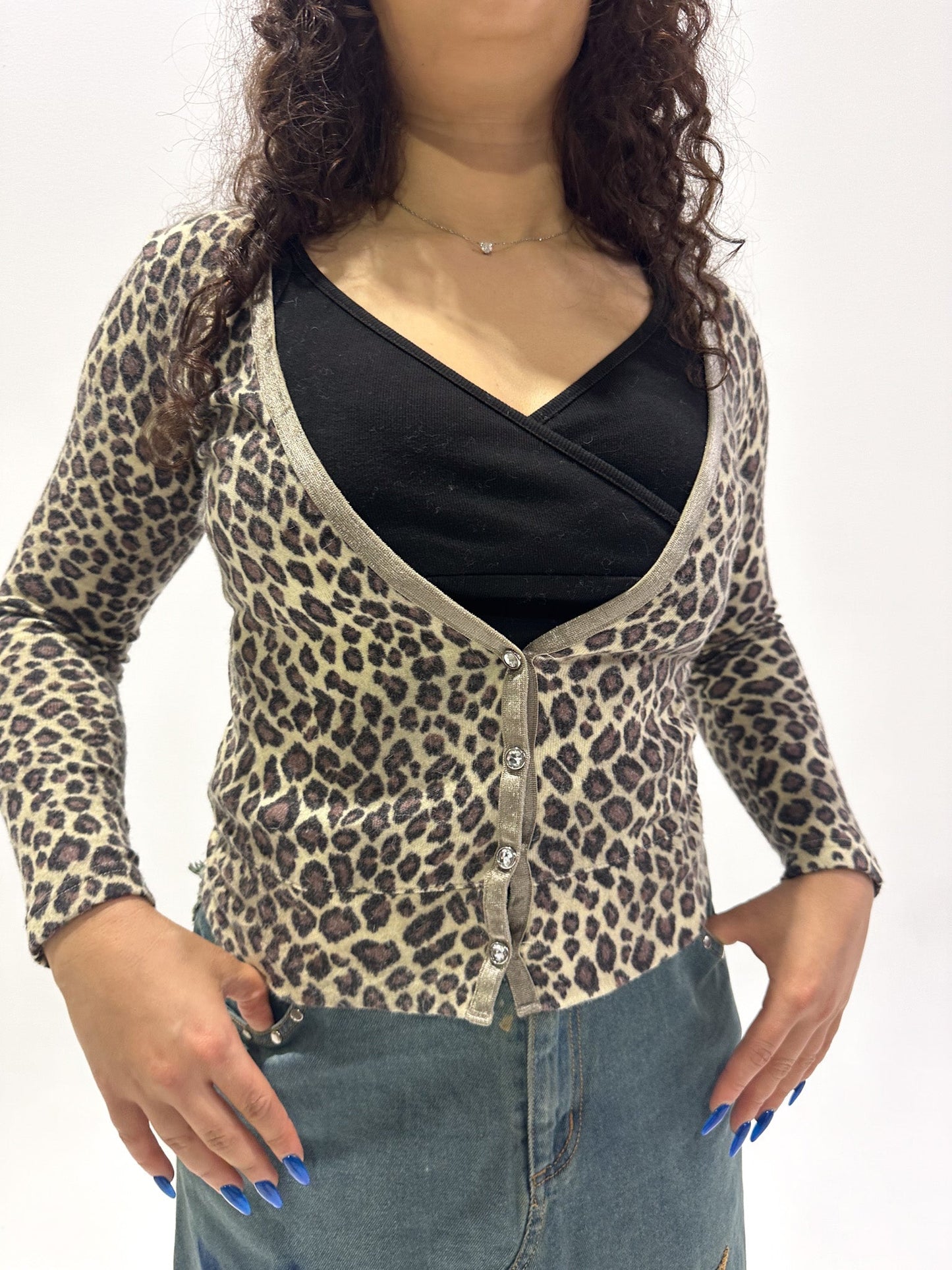 Vintage 00's Leopard Print Cardigan - S - Playground Vintage