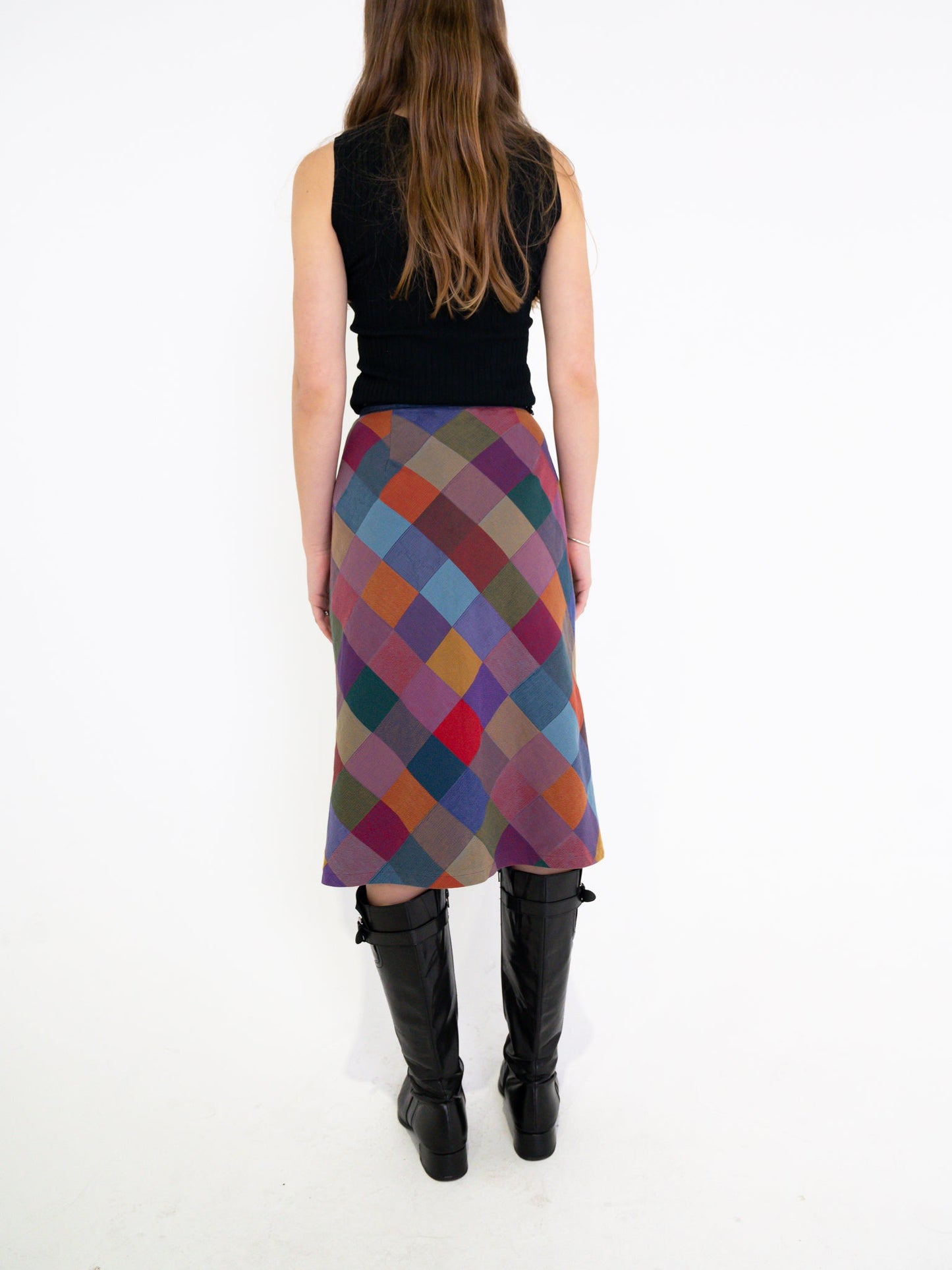 Vintage 00's Multicolour Checkered Midi Skirt - S - Playground Vintage