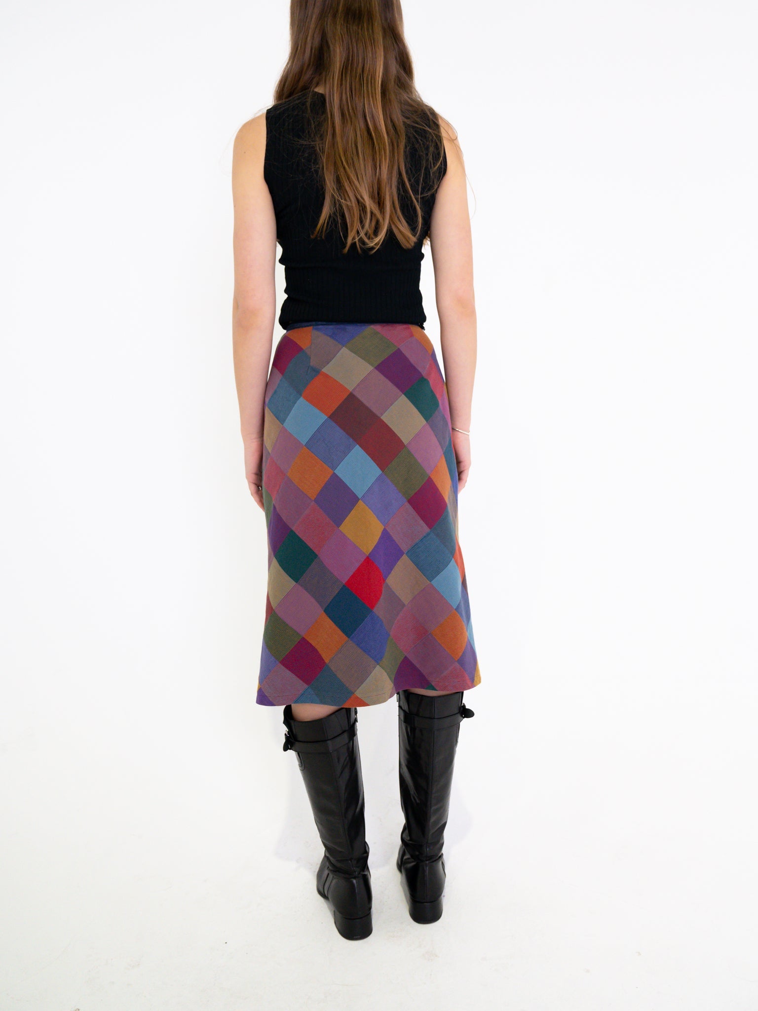 Vintage 00's Multicolour Checkered Midi Skirt - S - Playground Vintage