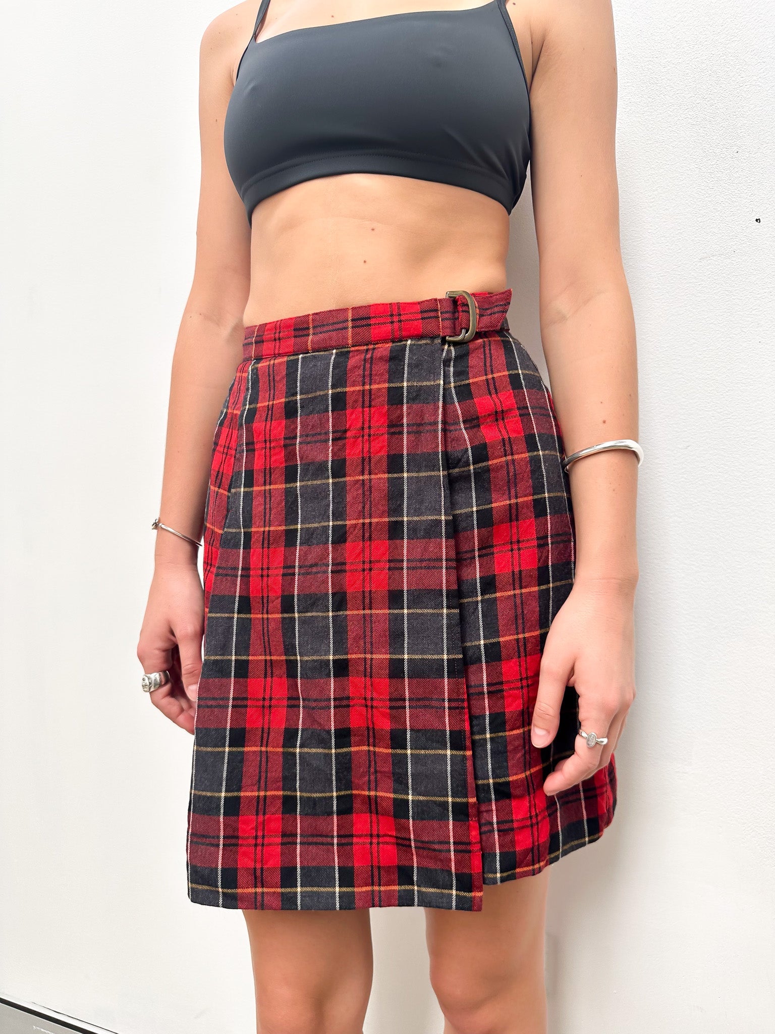 Vintage 00's Red Tartan High - Waisted Pleated Mini Skirt - S - Playground Vintage