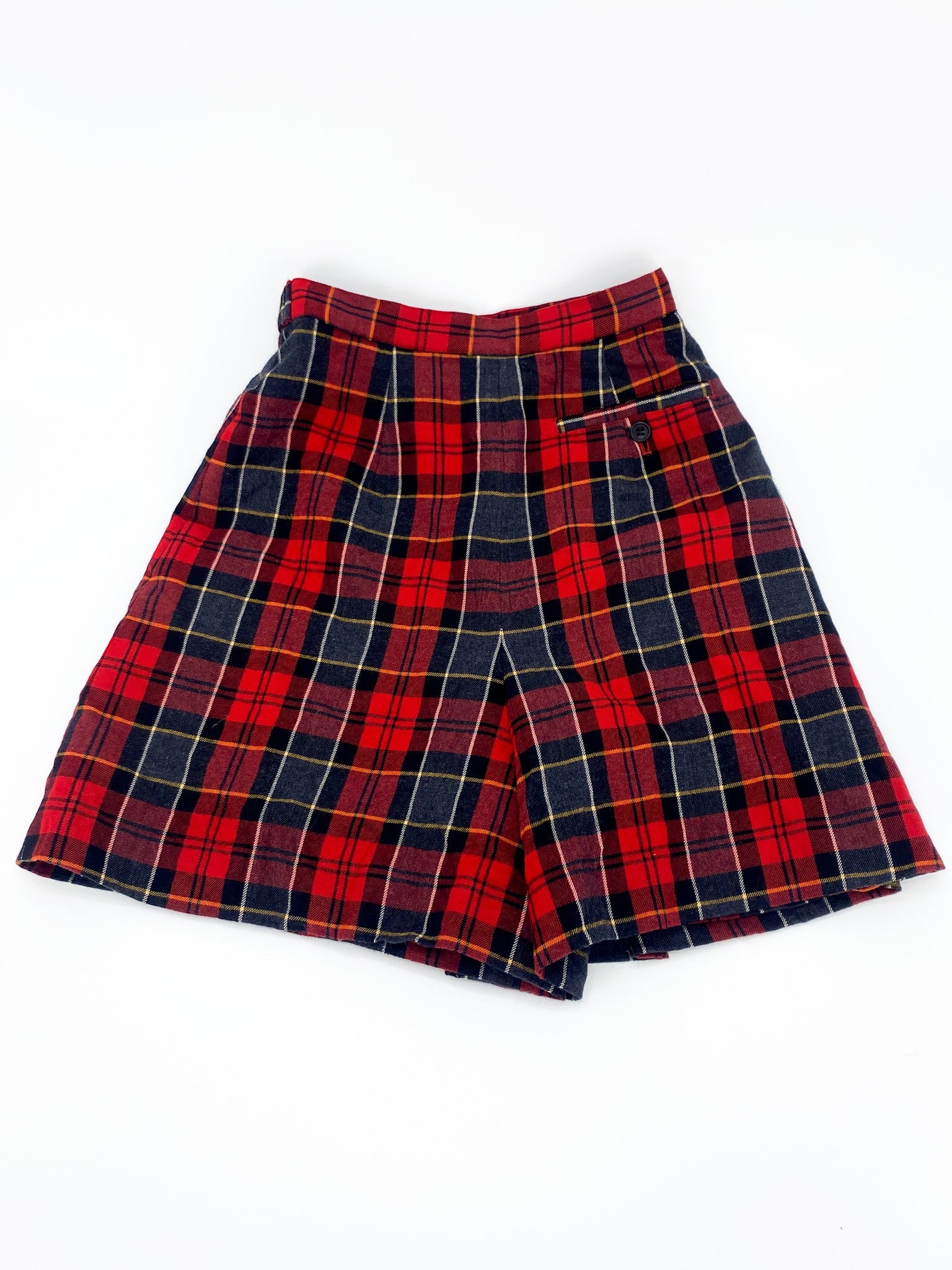 Vintage 00's Red Tartan High - Waisted Pleated Mini Skirt - S - Playground Vintage
