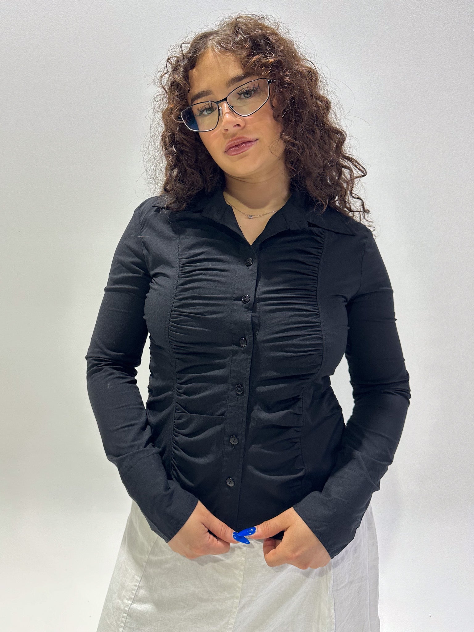 Vintage 00's Ruched Long Sleeve Top - M - Playground Vintage