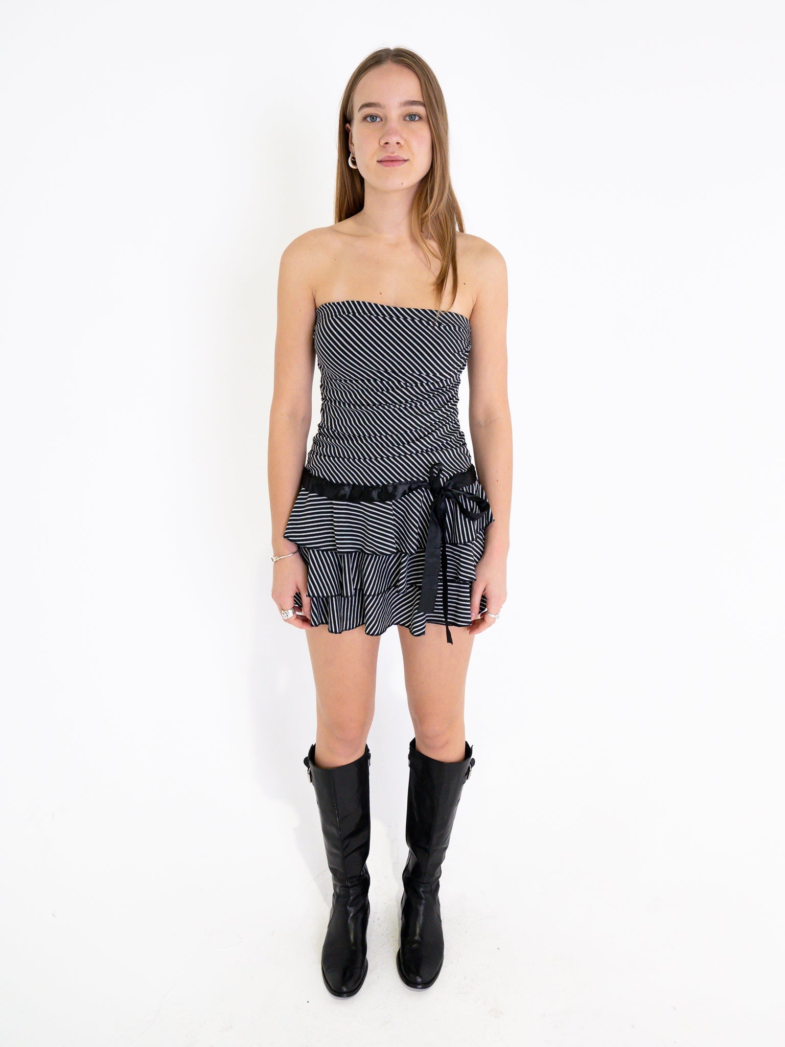 Vintage 00's Striped Ruffle Mini Dress - S - Playground Vintage