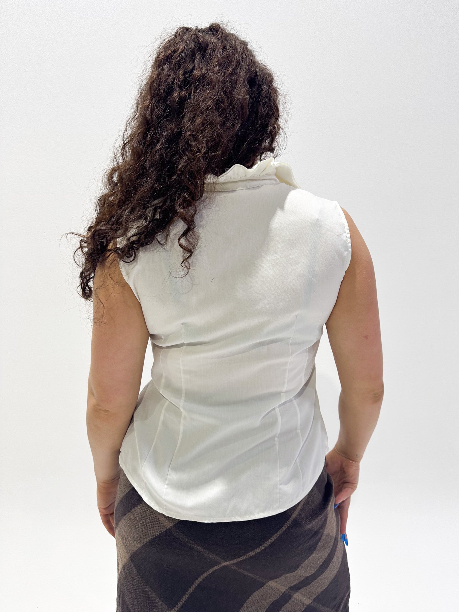 Vintage 00's White Frill Tank Button Up Blouse - M - Playground Vintage