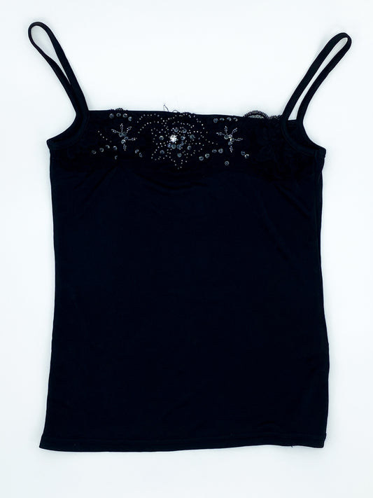 Vintage 2000's Black Sequin Michael Klein Paris Singlet Top - 8