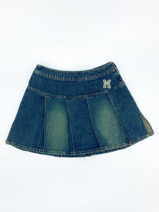Vintage 00's Denim Pleated Mini Skirt - 10