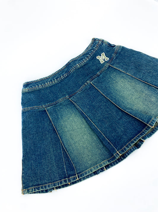 Vintage 00's Denim Pleated Mini Skirt - 10