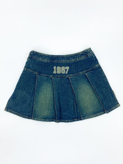Vintage 00's Denim Pleated Mini Skirt - 10